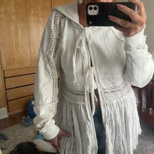 Free People White Lace Detail Sweater
